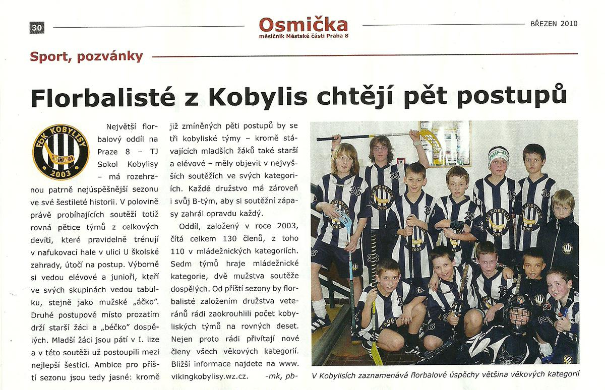 Napsali o nás..., sezóna 2009-2010; Autor: -mk, pb- Osmička březen 2010; Zdroj: Archiv FbK Kobylisy